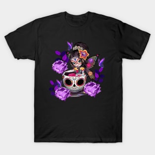 Sugar skull angel fairy purple rose coffee halloween costume T-Shirt